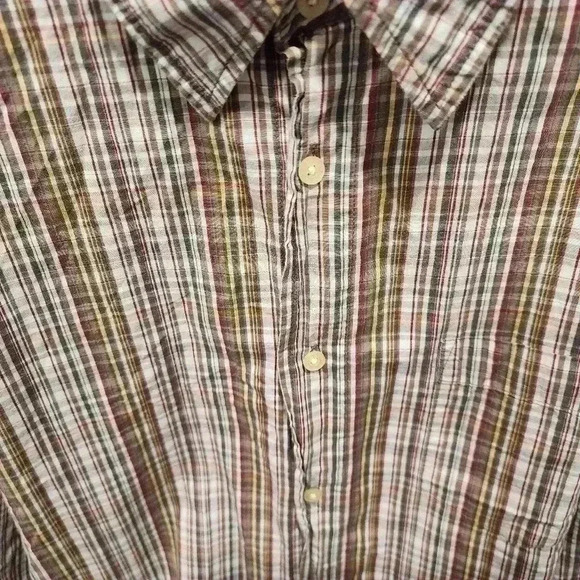 Chaps Shirt Men's 2XL XXL Yellow Red Brown Plaid Long Sleeve Button Down - Picture 2 of 6